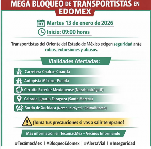 Bloqueo de transportistas CDMX-Edomex hoy 13 de enero: carreteras afectadas y alternativas